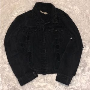 bull head black distressed denim cropped jacket